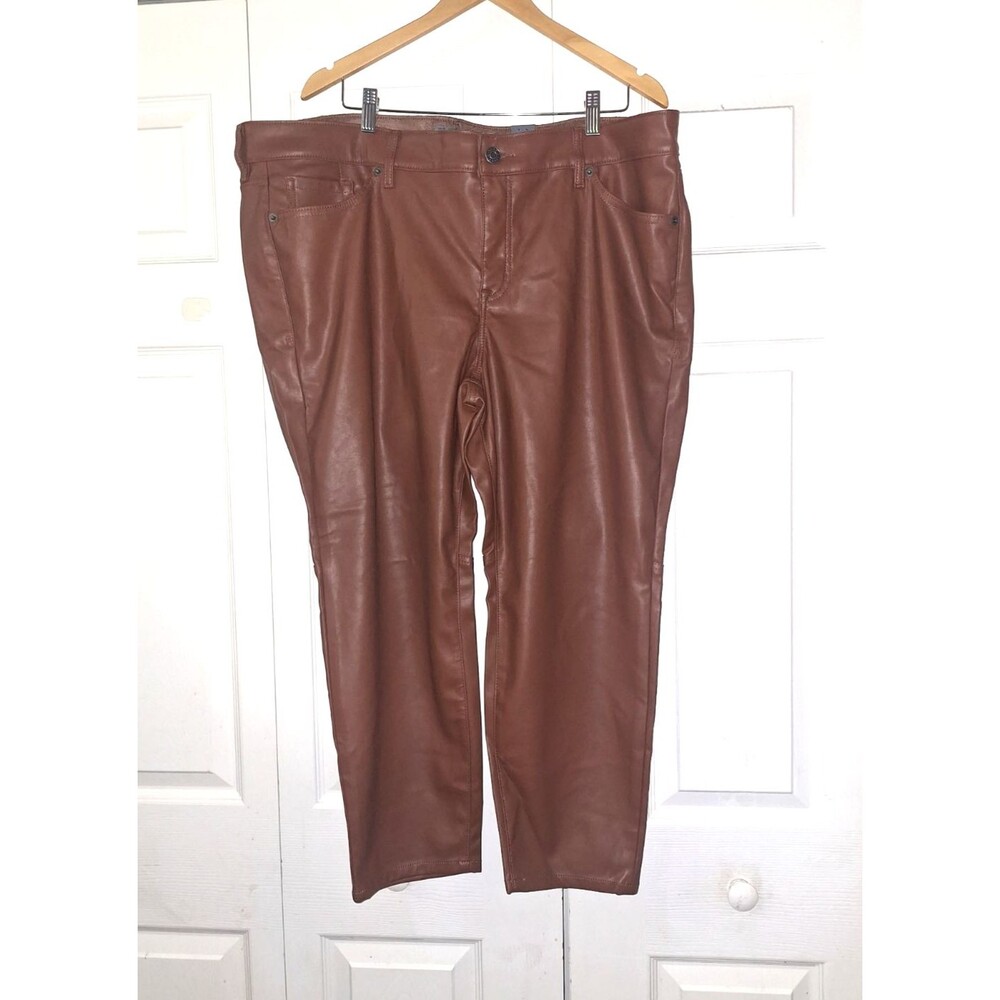 NWT Torrid Pants Womens Sz 22S Brown Faux Leather High Rise Skinny Stretch Ankle